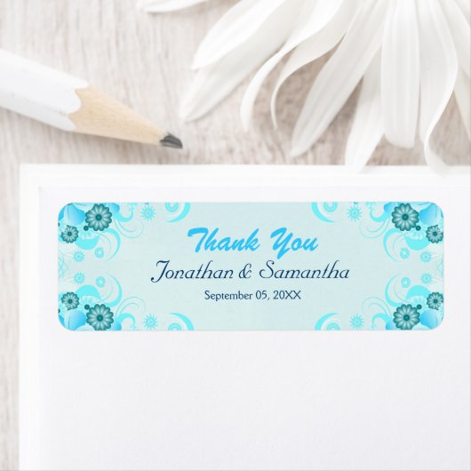 Light Aqua Blue Blauwgroen Floral Small Wedding Fa Etiket (Insitu)