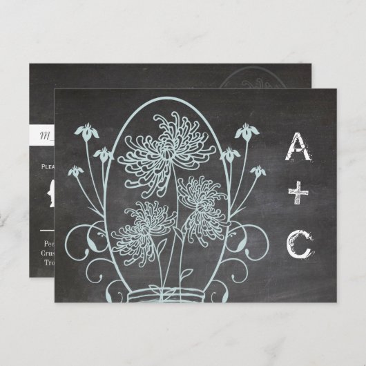 Light Aqua Blue Mason Jar Chalkboard Weddenschap Briefkaart (Voorkant / Achterkant)