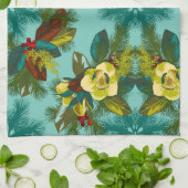 Light Aqua Magnolia Floral Print Kitchen Towel Theedoek (Gevouwen)