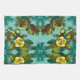 Light Aqua Magnolia Floral Print Kitchen Towel Theedoek