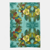 Light Aqua Magnolia Floral Print Kitchen Towel Theedoek (Verticaal)