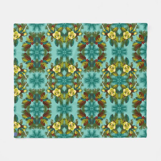 Light Aqua Magnolia Winter Soft Fleece Blanket (Voorkant (Horizontaal))