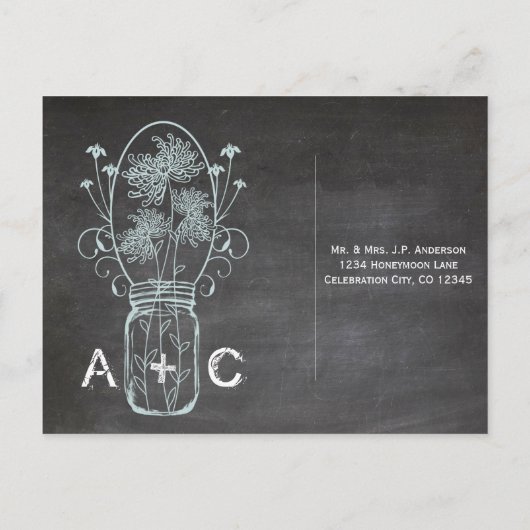 Light Aqua Mason Jar Chalkboard Wedding Uitnodiging Briefkaart (Achterkant)