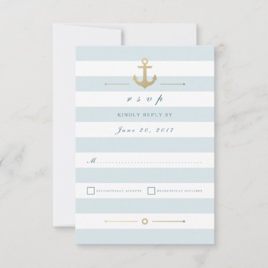 Light Aqua Striped Nautical Response RSVP-kaart RSVP Kaartje (Voorkant)