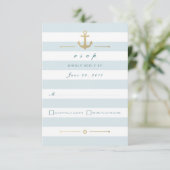 Light Aqua Striped Nautical Response RSVP-kaart RSVP Kaartje (Staand voorkant)