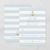 Light Aqua Striped Nautical Response RSVP-kaart RSVP Kaartje (Voorkant / Achterkant)