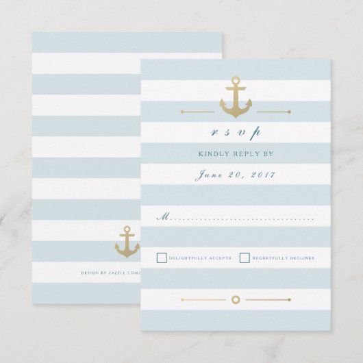 Light Aqua Striped Nautical Response RSVP-kaart RSVP Kaartje (Voorkant / Achterkant)