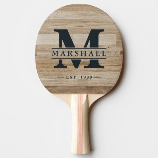 Light Ash Wood Monogram & Name Overlay Tafeltennisbatje (Achterkant)