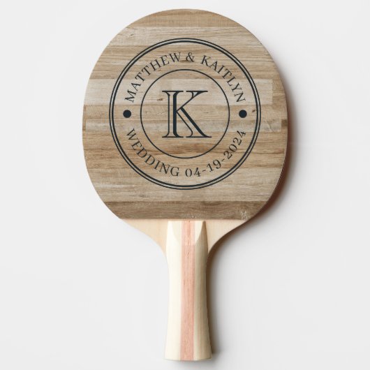 Light Ash Wood Wedding Monogram Tafeltennisbatje (Achterkant)