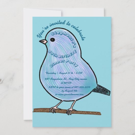 Light Azure 50th Birthday Cute Bird Dinner Party  Kaart (Voorkant)