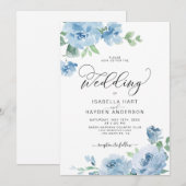 Light Baby Blue Elegant Floral Botanical Wedding Kaart (Voorkant / Achterkant)