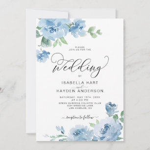 Light Baby Blue Elegant Floral Botanical Wedding Kaart