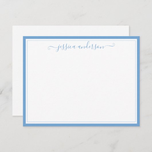 Light Baby Blue Elegant Modern Preppy Girly Script Notitiekaartje (Voorkant / Achterkant)