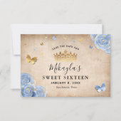 Light Baby Blue en Gold Roos Elegant Save The Date (Voorkant)