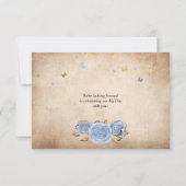 Light Baby Blue en Gold Roos Elegant Save The Date (Achterkant)