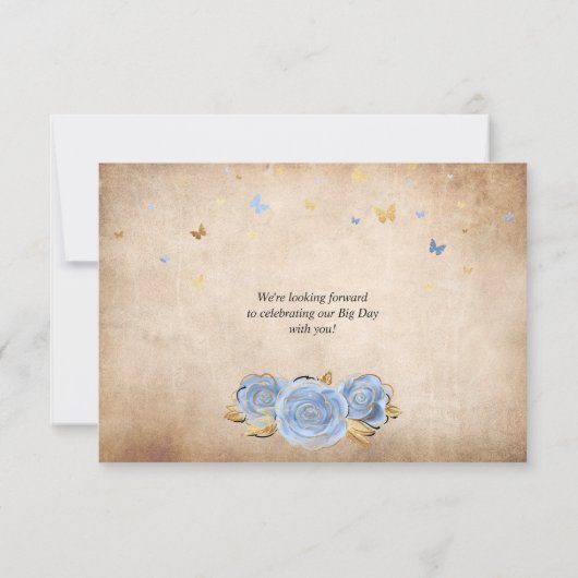 Light Baby Blue en Gold Roos Elegant Save The Date (Achterkant)