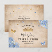 Light Baby Blue en Gold Roos Elegant Save The Date (Voorkant / Achterkant)