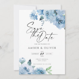 Light Baby Blue Floral Flowers Boho Save the Date Kaart
