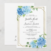 Light Baby Blue Floral Hydrangea Gold Wedding Kaart (Voorkant / Achterkant)