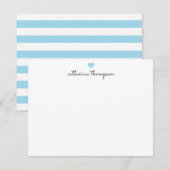 Light Baby Blue Heart Feminine Script Girly Stripe Notitiekaartje (Voorkant / Achterkant)