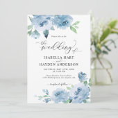 Light Baby Blue in één QR Code Floral Wedding Kaart (Staand voorkant)