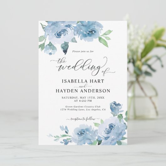 Light Baby Blue in één QR Code Floral Wedding Kaart (Staand voorkant)