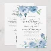 Light Baby Blue in één QR Code Floral Wedding Kaart (Voorkant / Achterkant)