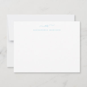 Light Baby Blue Script Monogram Swash Stationery Notitiekaartje