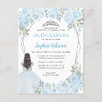 Light Baby Blue Silver Floral Princess Quinceañera