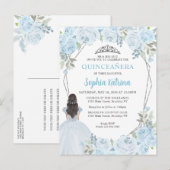 Light Baby Blue Silver Floral Princess Quinceañera Briefkaart (Voorkant / Achterkant)