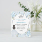 Light Baby Blue Silver Floral Princess Quinceañera Briefkaart (Staand voorkant)