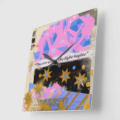 Light Begins Gem Clock – Square Pink & Gold Art Vierkante Klok (Hoek)