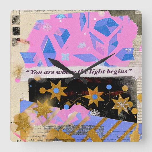 Light Begins Gem Klok – Vierkant Roze & Goud Kunst (Voorkant)