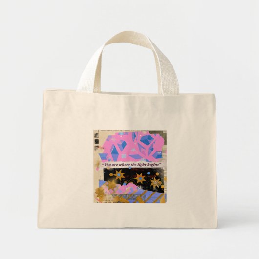 Light Begins Gem Tote – Roze & Gouden Glans Mini Tote Bag (Voorkant)