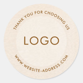 Light beig linen texture personalized text classic ronde sticker