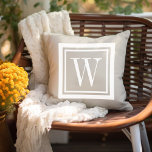 Light Beige and White Classic Square Monogram Buitenkussen<br><div class="desc">Ontwerp uw eigen douane gooit kussen in om het even welke kleurencombinatie om met uw huisdecor in om het even welke ruimte perfect te coördineren! Gebruik de ontwerphulpmiddelen om de achtergrondkleur en de vierkante grenskleur te veranderen, of voeg uw eigen tekst toe om een naam, een monogram initiaal of een...</div>