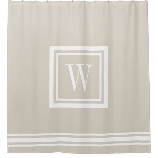Light Beige and White Classic Square Monogram Douchegordijn (Voorkant)