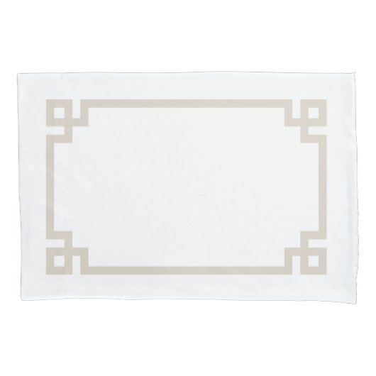 Light Beige and White Greek Key Border Standard Kussensloop (Voorkant-Links)