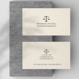 Light Beige Linen Black Justice Scale  Visitekaartje