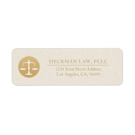 Light Beige Linen Gold Justice Logo Business Card Etiket