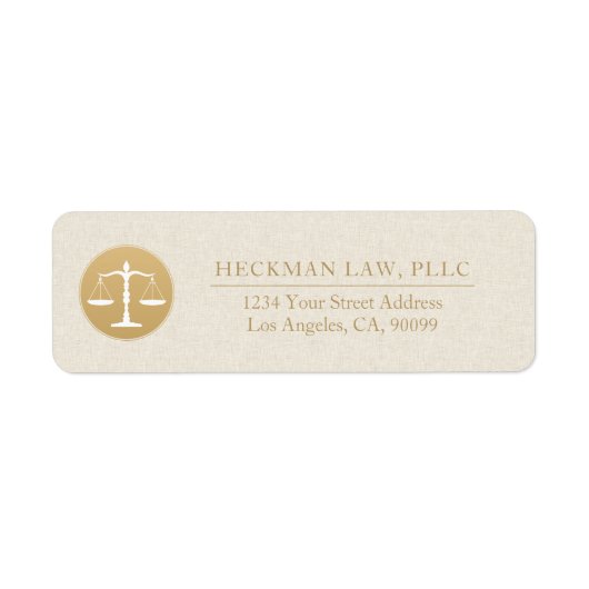 Light Beige Linen Gold Justice Logo Business Card Etiket (Voorkant)