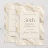 Light Beige Marble 50th Birthday Kaart (Voorkant / Achterkant)