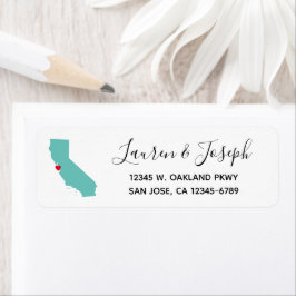 Light Blauwgroen California en White Wedding Etiket