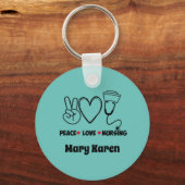 Light Blauwgroen Peace Love Nursing Appreciezer Ke Sleutelhanger (Voorkant)