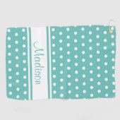 Light Blauwgroen White Polka Dot Stripe Script Nam Golfhanddoek (Horizontaal)