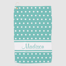 Light Blauwgroen White Polka Dot Stripe Script Nam Golfhanddoek