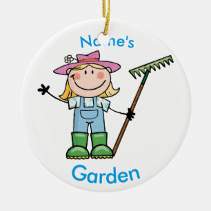 Light Blonde Girl Gardener in Overalls & Boots Keramisch Ornament