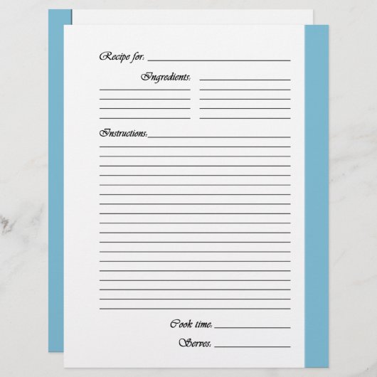 Light Blue 2-side Recipe Pages (Voorkant / Achterkant)