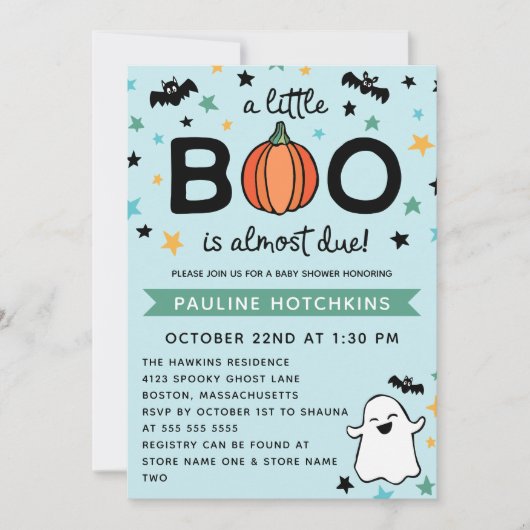 Light Blue A Little Boo Halloween Baby shower Kaart (Voorkant)