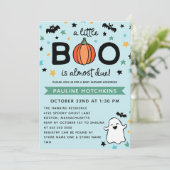 Light Blue A Little Boo Halloween Baby shower Kaart (Staand voorkant)